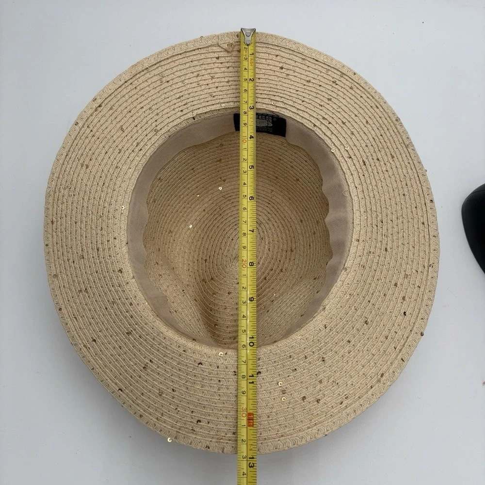 Pugs Women's Summer Straw Hat Leather Band Trim Gold Shimmer Accents